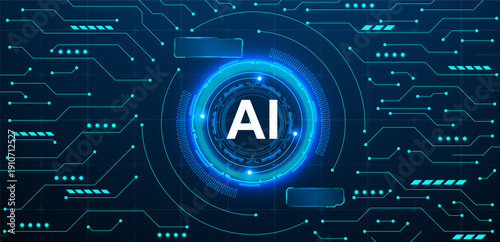 Concept of artificial intelligence. AI semiconductor on a circuit board and electronic elements background