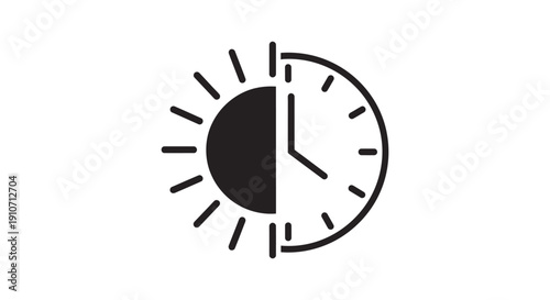 Simple Black Clock Face with Sun Symbol.