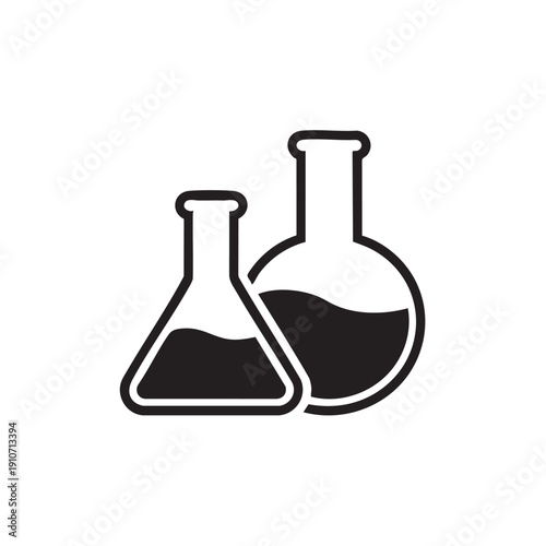 Laboratory equipment illustration featuring two flasks with liquids in a scientific setting from a straightforward viewpoint showcasing experimentation tools.