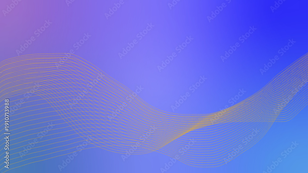 Fototapeta premium Abstract Blue Gradient Background with Golden Wave Line Mesh