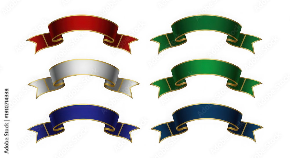 Obraz premium Collection of colorful ribbons with gold accents isolated on transparent background