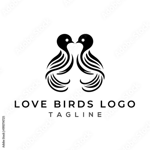 Two Stylized Love Birds Facing Each Other Forming a Heart Shape Vector Logo for Wedding and Romance Branding