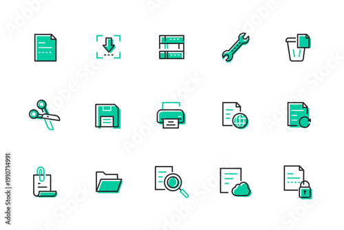 Documents and files - set of line design style icons