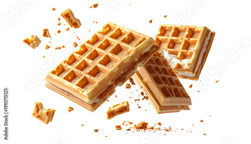 Wallpaper Mural Three layered, square waffles, with light-colored filling, and waffle crumbs Torontodigital.ca