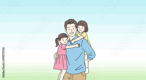 Fathers Day Joy A Dad Carrying His Two Daughters.