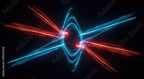 A complex digital composition featuring fluid geometric shapes and vibrant light trails, perfect for technological and modern design projects ,graphic ,backdrop ,effect