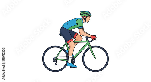 Cyclist in Green and Blue Riding a Bicycle.