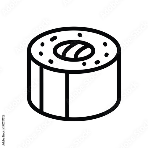 Simple black line icon of one sushi maki roll showing filling inside