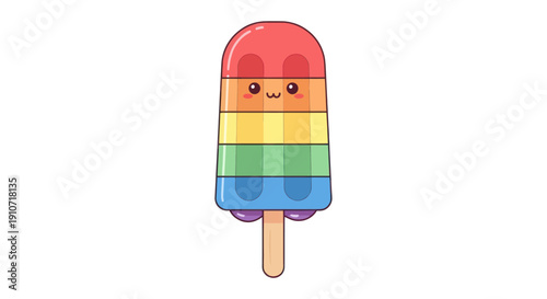 Adorable Rainbow Popsicle with Cute Kawaii Face.