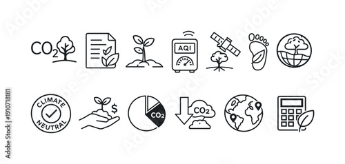 Environmental protection icons: CO2, climate neutral, growth, and sustainability concepts