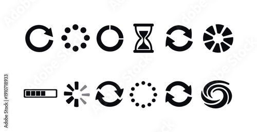 Collection of loading icons and spinners representing waiting and progress indicators