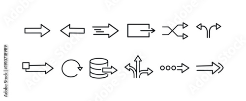 Collection of various arrow icons and symbols representing direction and movement