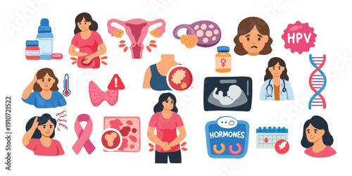 digital illustrations of common women’s health issues