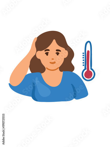 sick female with high temperature and pain