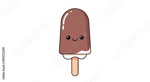 Cute cartoon chocolate ice cream bar with a happy face.