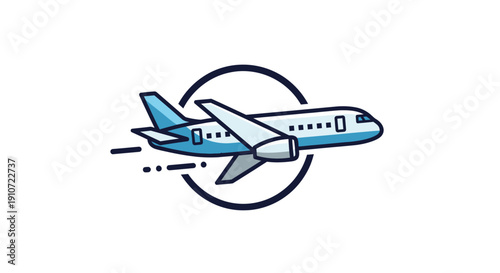 Cartoon Airplane Flying Through the Air with Speed Lines.