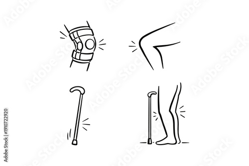 Knee and leg pain illustration with walking aid