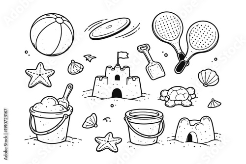 Beach fun: sandcastle building and beach games illustration