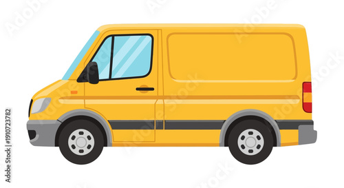 Yellow delivery van side view illustration on white background.