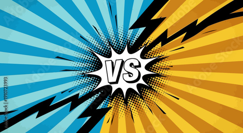 Vibrant Comic Style Versus Background with Blue and Orange Explosion.