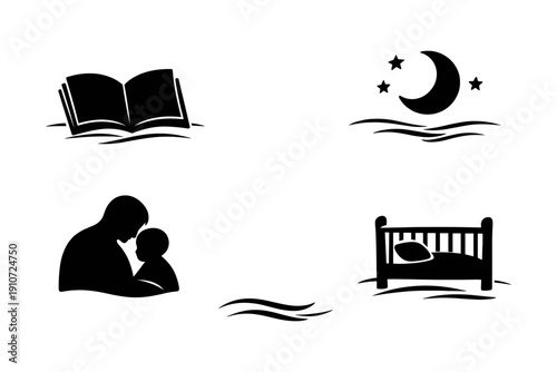 Storybook night: parent-child bedtime illustrated with moon and stars