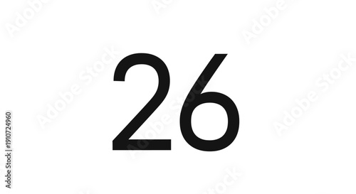 Black Number Twenty Six Font Closeup.