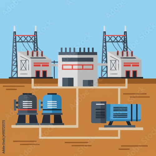Industrial power plant and underground water pump system.