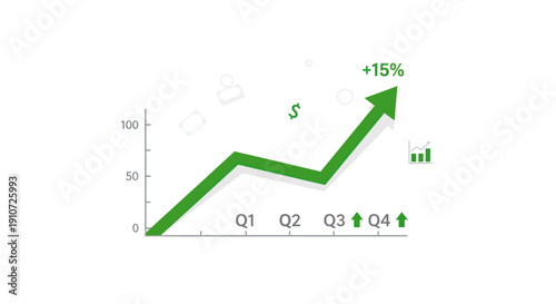 Green Upward Trend Arrow Graph Indicating Business Growth and Financial Increase.