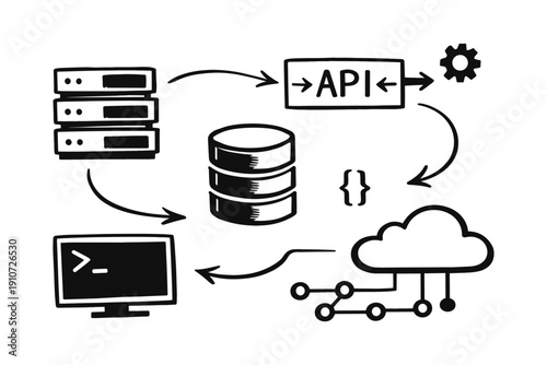 Api flow diagram with cloud integration and data servers