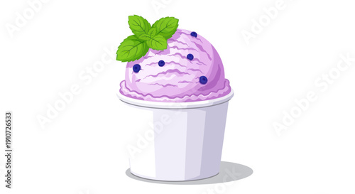 Blueberry Ice Cream Cup with Mint Leaves Topping.