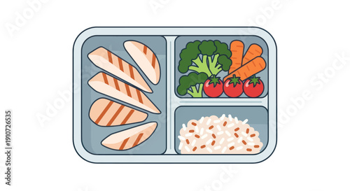 Healthy Lunchbox with Grilled Chicken Vegetables and Rice.