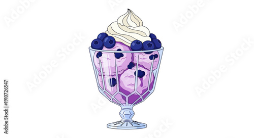 Delicious Blueberry Ice Cream Sundae with Whipped Cream.