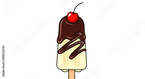 Delicious Chocolate Dipped Ice Cream Bar Topped with a Cherry.