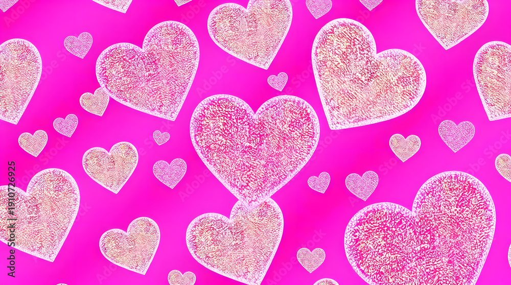 Fototapeta premium Pink purple glowing pattern glittering hearts background