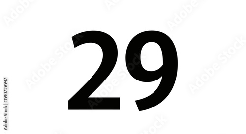 Large Black Number Twenty Nine Isolated.