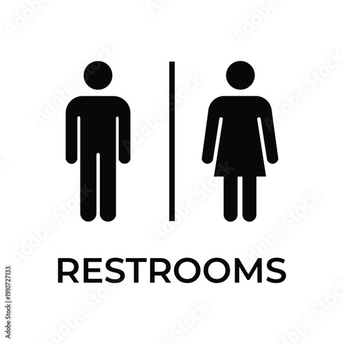 Restroom sign with male and female icons isolated on light background representing restroom, toilet, bathroom, hygiene, and sanitation concept in minimalist public facility symbol style