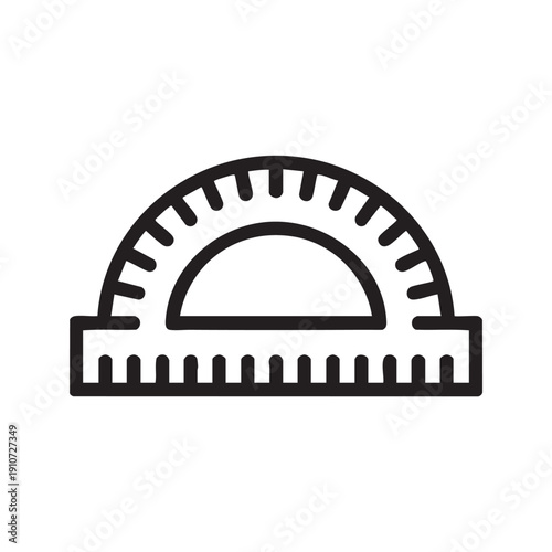 A simple line illustration of a protractor on a plain white background viewed directly from the front for educational or design purposes showcasing measurement and geometry tools