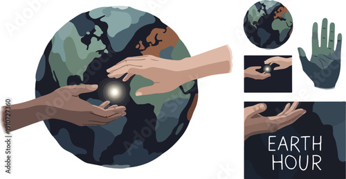Hands Protecting Planet Earth with Glowing Light for Earth Hour Concept, Environmental Conservation and Climate Change Awareness