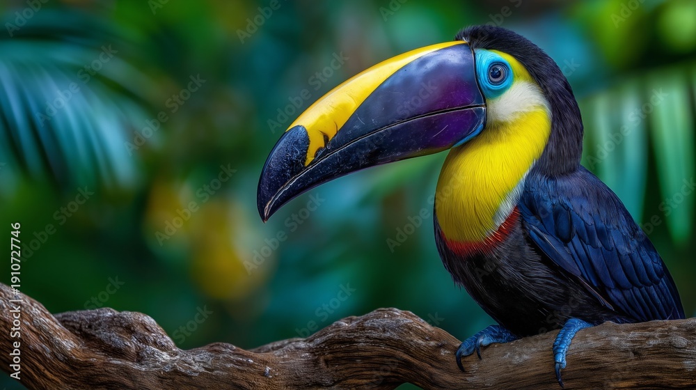 Obraz premium A colorful bird with a long beak is perched on a branch