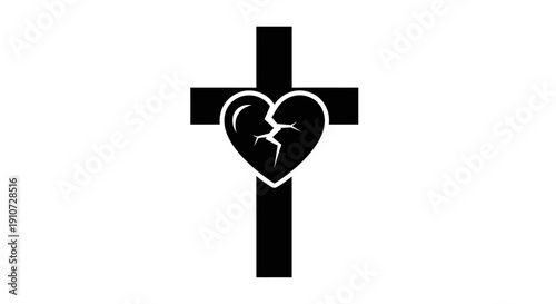 Black Cross with Broken Heart Symbol.