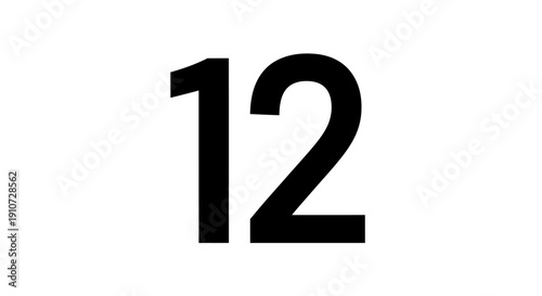 Black Number Twelve on White Background.
