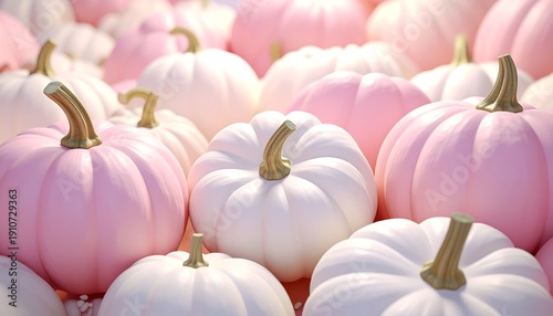 Pastel Pumpkins - A Delicate Autumnal Display of Pink and White Gourds.