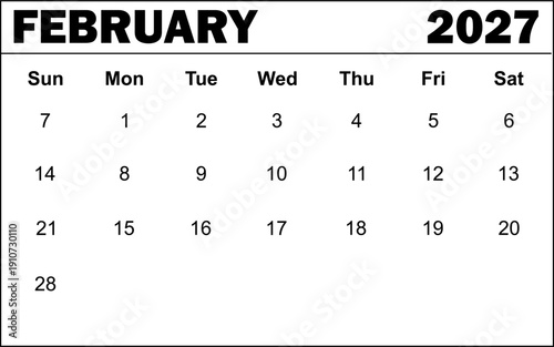 February 2027 CalenCalendar 