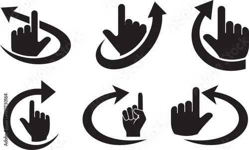 Hand gesture icon set with swiping arrows silhouette vector for touch screen interface and navigation