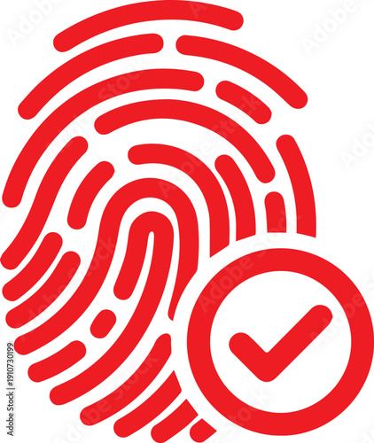 Fingerprint with Checkmark Icon Vector for Biometric Security Identity Verification and Access Approval