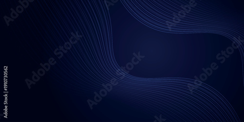 Dark blue abstract background with dynamic glowing wavy lines. Futuristic technology design with flowing line effect. Vector EPS. 3