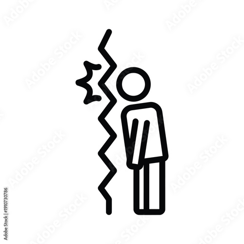 Simple black outline of a person experiencing a lightning bolt strike