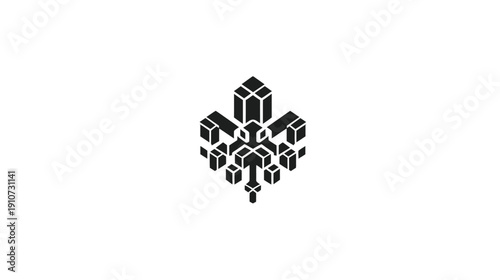 Modern abstract geometric pattern with interconnected cubic shapes. Minimalist digital design symbol on white background.