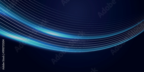 Dark blue abstract background with dynamic glowing wavy lines. Futuristic technology design with flowing line effect. Vector EPS. 2