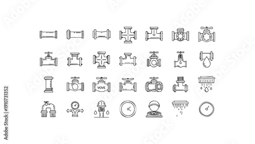 Collection of linear icons depicting various architectural elements and objects